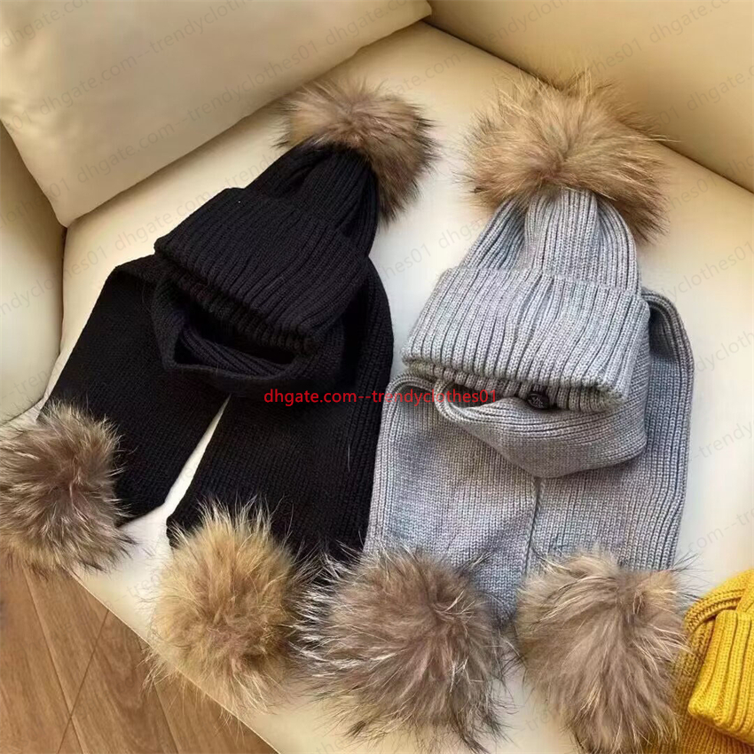 Kids Boys girls knitted hats caps +scarves fashion designer knit kid hat crochet beanies faux fur bowl winter warm wool blends accessories childr-image-899064595