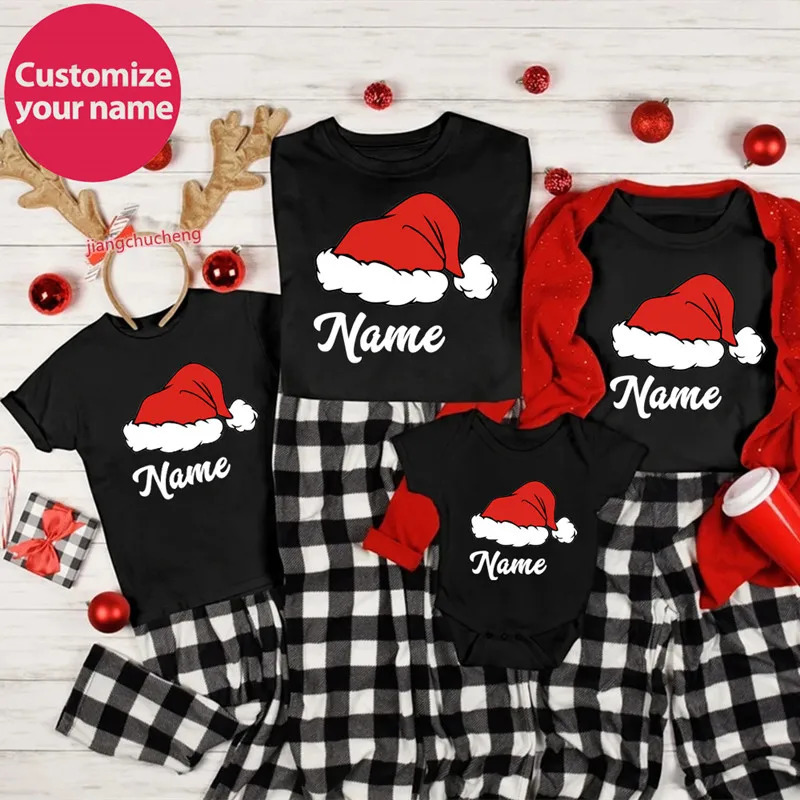 Chemises de Noël en famille Tenues personnalisées Coton Match Papa Mom Mom Kids Tees Baby Rompers Ord Vêtements 241030