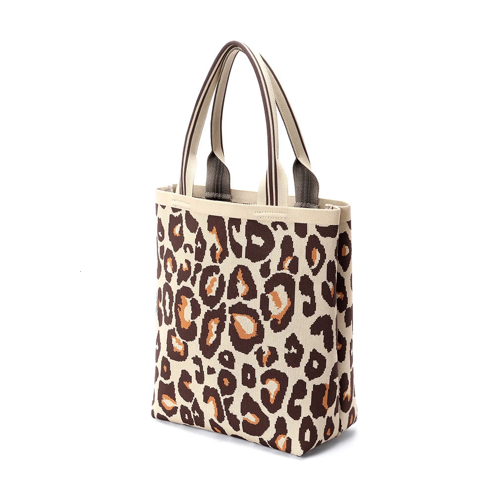 Latest Knitted Leopard Print Shoulder Fashion Eco-Friendly Crossbody Holiday Shopping Large Capacity Womens Tote Ba cd9f