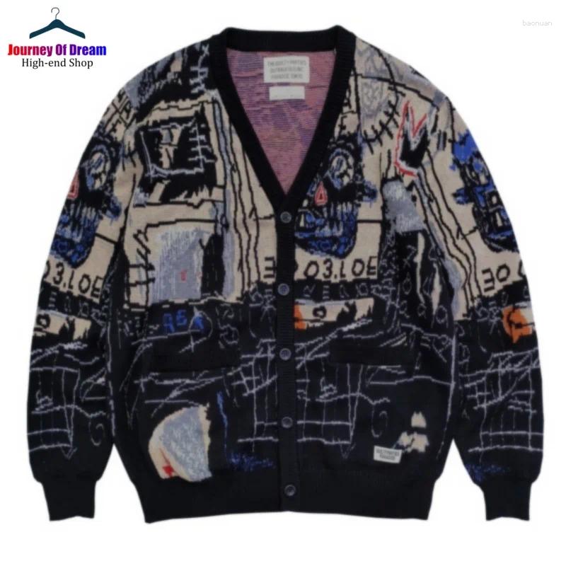 Men's Sweaters Winter V-neck Cardigan Graffiti Knit Jacquard Pattern Sweater Brand Mens Womens Vintage Loose Casual Hip Hop Woolen
