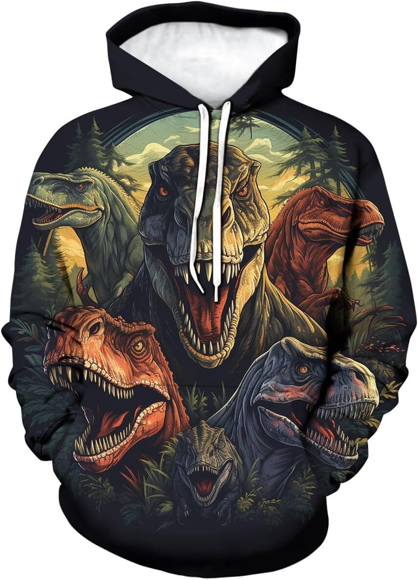 Hoodie for Mens Womens Men Psychedelic Dinosaur Graphic Hoodie Hoodies Colorful Animal King Pockets Long Sleeve Pullover, Small, Black Graphic