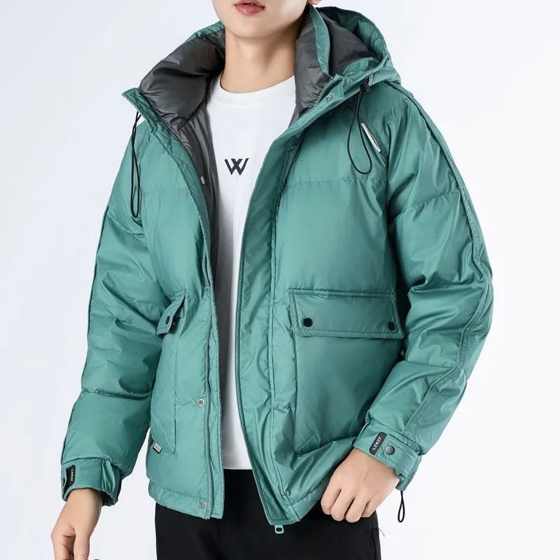 Men Lightweight Down Jacket Winter Male Thicken Warm Fashion Stand Collar Duck Outwear Casual Hooded Pure Color Outcoat 241024