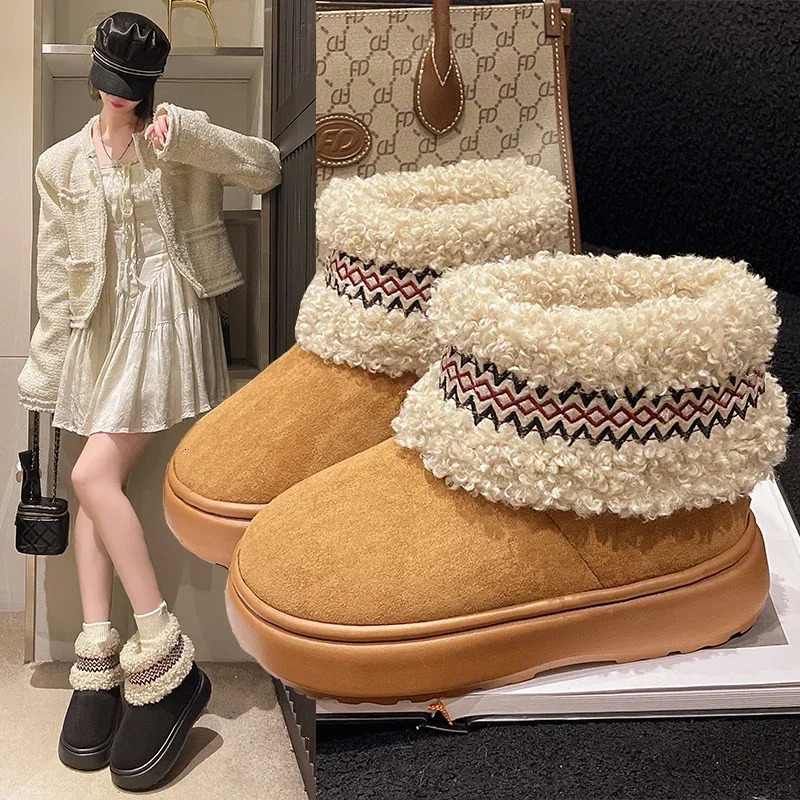 Femmes d'hiver mode neige de neige bottines dames daim chaussures plates chaussures décontractées femelle chaude douce extérieur élégant botas po