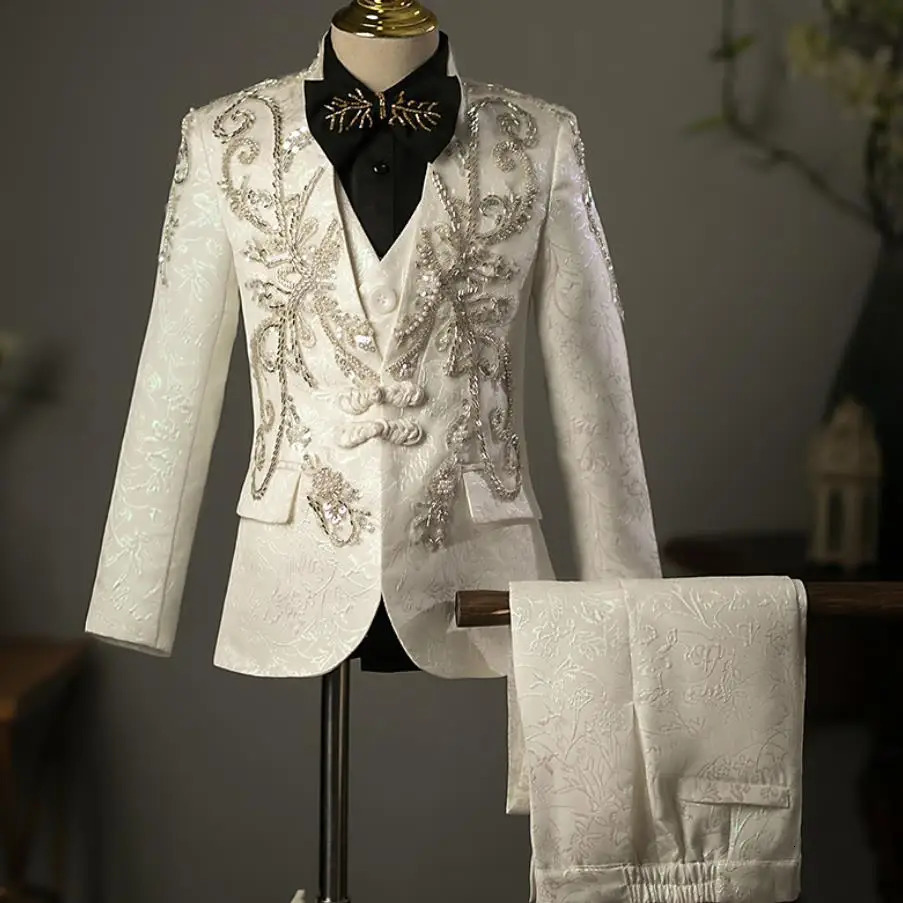 Childrens Host Performance Suit Sequin Beads N Kids Wedding Birthday Party Robe de soirée Boys Blazer Blazer sets A3381 241030