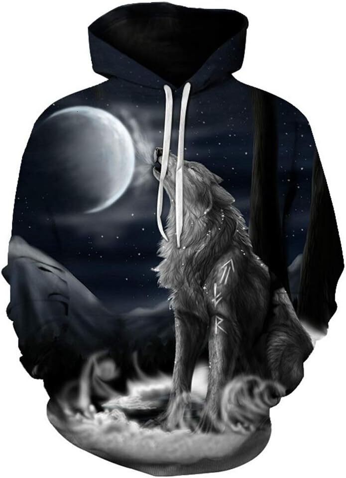 Hoodie for Mens Womens Men Womens 3D Print Wolf Graphic Hooded Sweatshirts Hoodies Novelty Pullover Graphic Hoodies sweatshirt black