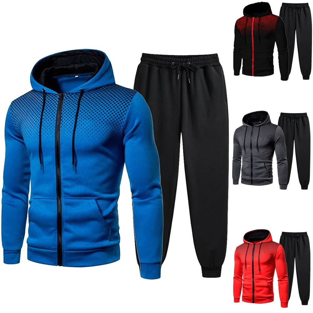 Ensemble survêtement homme à capuche zippé sweat-shirt et pantalon de sport décontracté course 241031