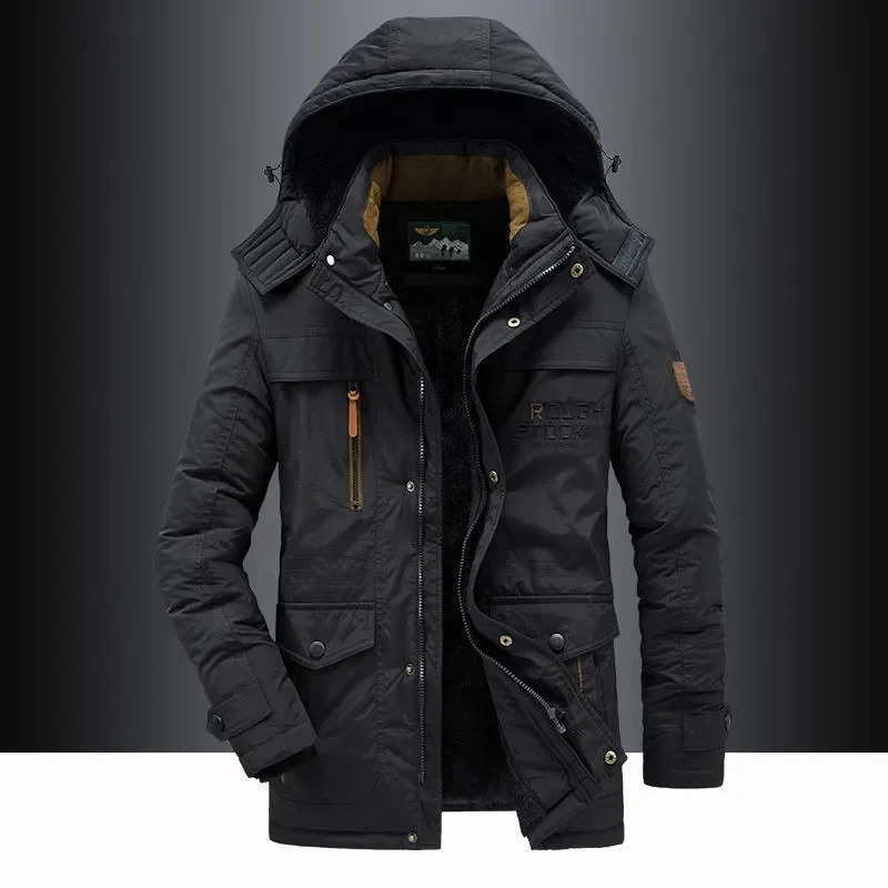 Winter Men Hooded Parkas Casual Long Down Jackets Fleece Warm Tooling Good Quality Male Outdoors Coats Size 5 241030Z