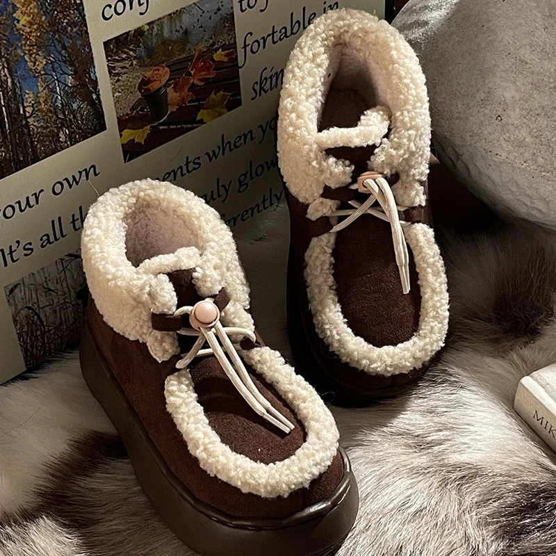 Women Thick Sole Winter Cotton Shoes Ladies Casual Warm Anti-slip Snow Boots Female Outdoor Fashion Flat Footwea 4983