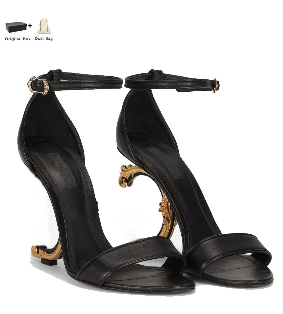 Women Sandals Shoes Baroquel Heels Gladiator Top Luxury Brands Polished Calfskin Lady Pop Heel Gold-Plated Carbon Lady Dress Party