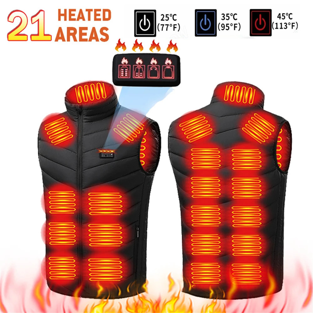 21 Zone Heated Vest Mens Jacket Heated Winter Womens Electric USB Heater Jacket Hunting Vest Winter Heated Jacket Coat M-4XL 241031
