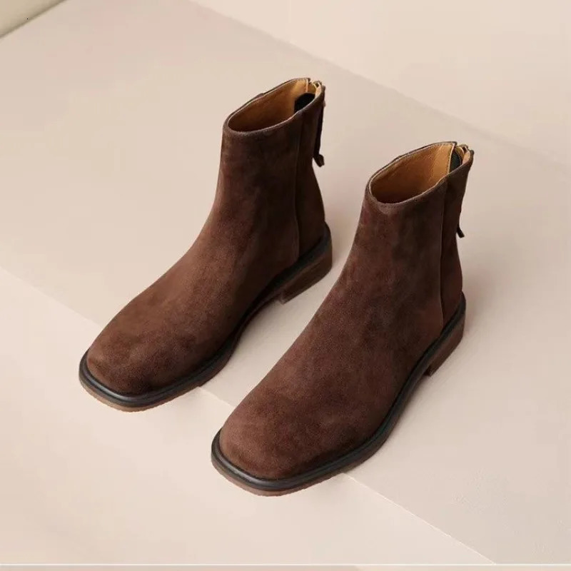 Cow daide cheville moderne Spring / Automne Square Toe Shoes en vente Mid Heel solide Concise Womens Boot 49ba