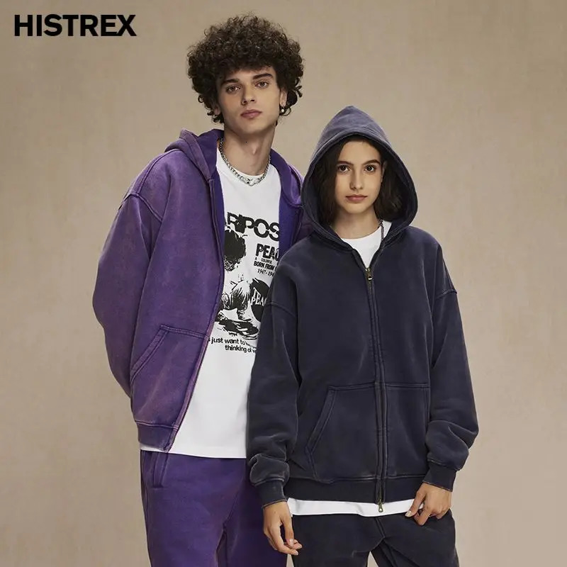 Cotton Hoodie Men WomenAutumn Winter Warm SweatshirtHip Hop Thick Fleece Vintage Y2K Batik Washed Zipper Loose Hood Coat 241030