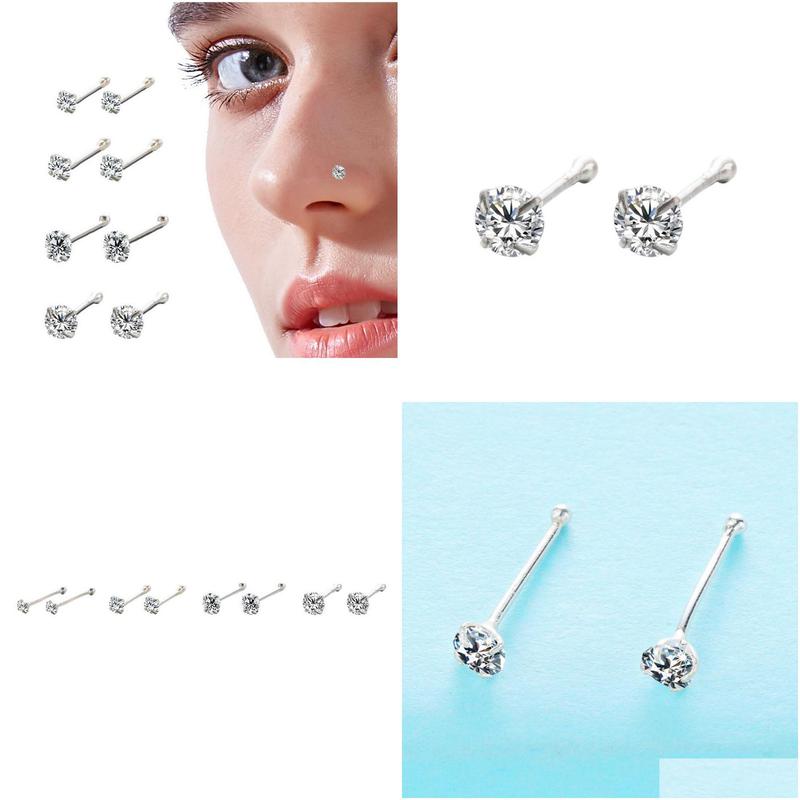 925 sterling silver nose stud for woman round trend zircon nose ring body piercing jewelry not allergic party gift 210507