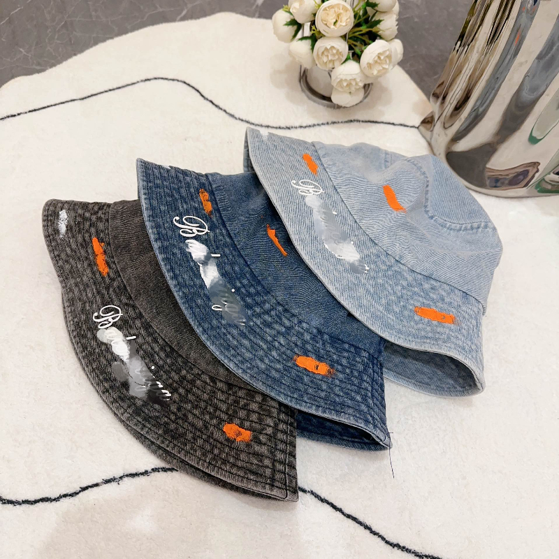 Trendy Unisex Bucket Hats Casual Ba Denim Letters Printed Wide Brim Hats-image-898949189