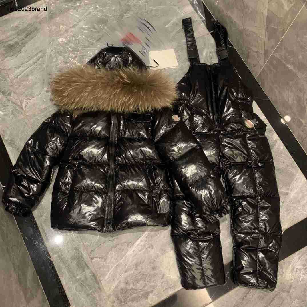 designer kids Down Jackets high quality Baby Winter clothing Size 0 12 CM 2pcs Fur hooded down jacket and suspenders Aug16 J260805