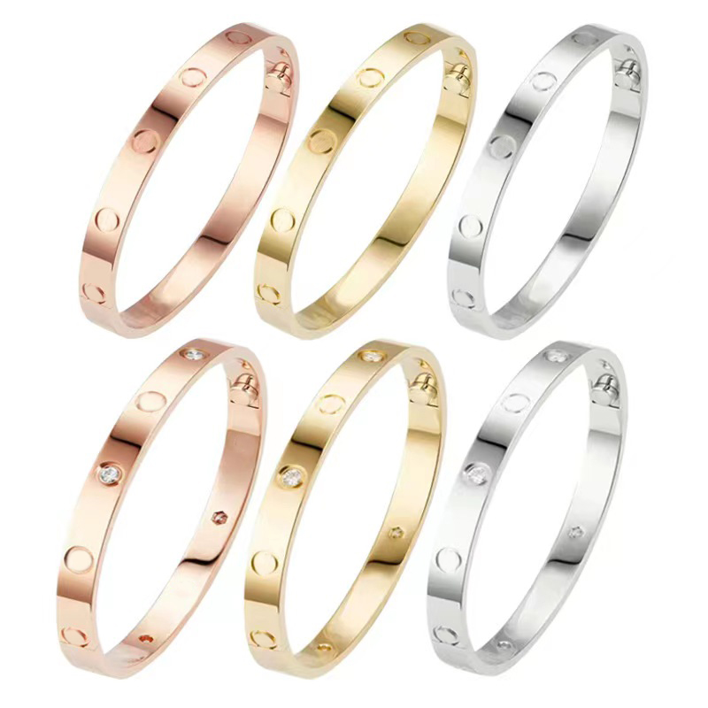 designer bracelet bangle designer jewelry gold silver rose plated 4CZ diamond Stainless Steel size 16 to 22 Fashion Luxury cuff for Womens Mens w