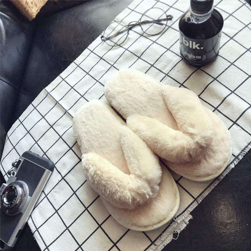 Big size Women's shoes 36-45 Women furry slippers spring and autumn flat home flip flops plush cotton slippers