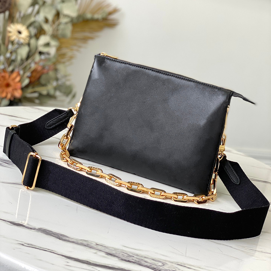 Women chain shoulder bag COUSSIN PM series, embossed design, fluffy lambskin luxury baguette handbag L029 with box 26cm