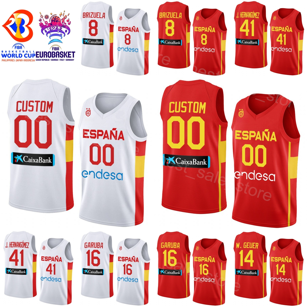 Print Spain 2023 World Cup Basketball 4 Pau Gasol Jersey National Team 16 USMAN GARUBA 4 ALBERTO DIAZ 8 Dario Brizuela 21 Alex Abrines 9 Ricky Ru-image-799767050