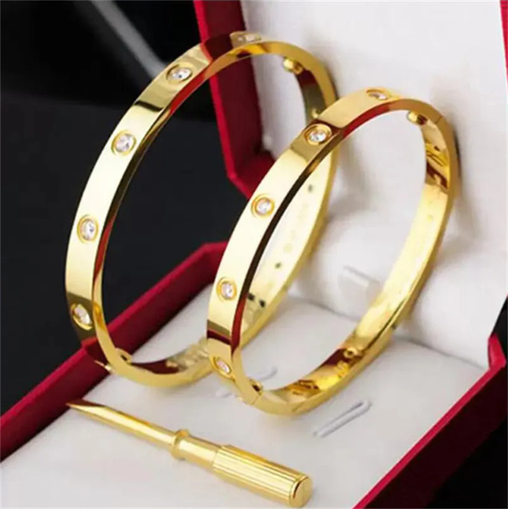 Designer Luxury Jewelry Women Screw Bracelets Classic 4CZ diamond 5.0 Titanium Steel Alloy Bangle Gold-Plated Craft Colors Gold Silver Rose Never-image-840328255