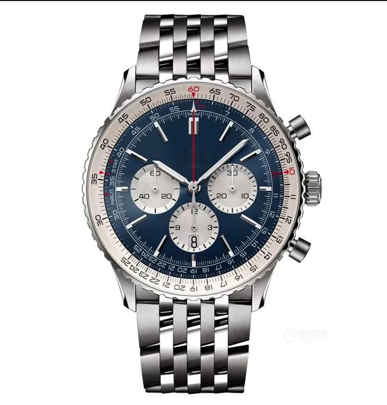 Mens quartz watch 46mm leather strap blue black high-quality sapphire watch super bright Montreux luxury belt watches b005-image-983730640