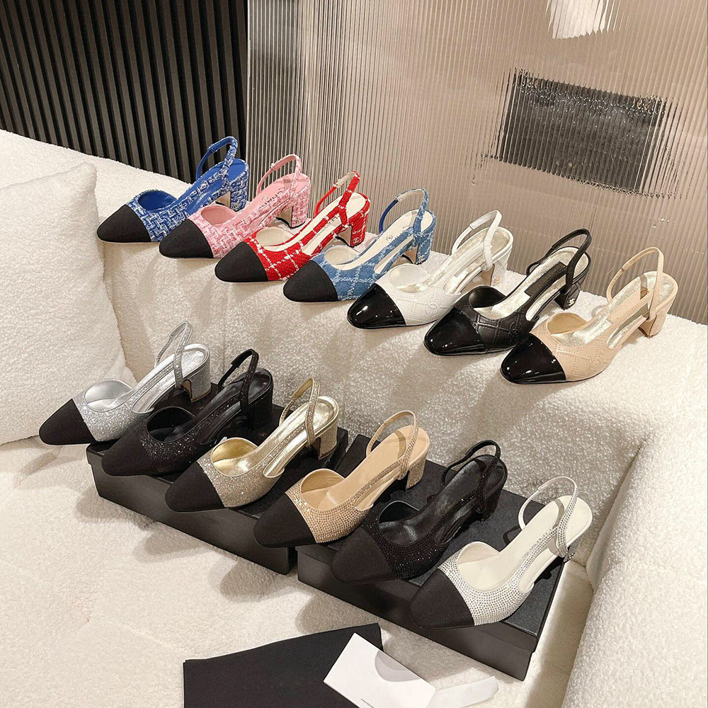 New Designer shoes women sandals and heels Formal Dress Shoes Chunky Heel Slingbacks Sandals Spring Fall round head pumps design flat work ladies-image-899369929