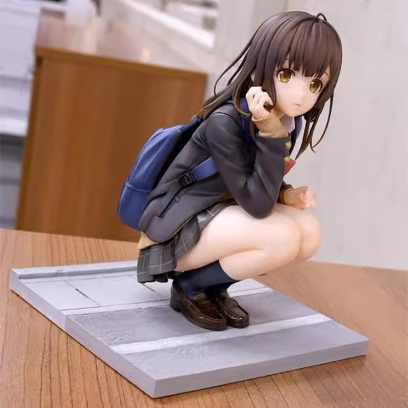 Finger Toys Anime Hige Wo Soru. Soshite Joshikousei Wo Hirou Figure School Uniform Ogiwara Sayu Squatting Action Figure Sexy Girls Model Toy-image-899493341