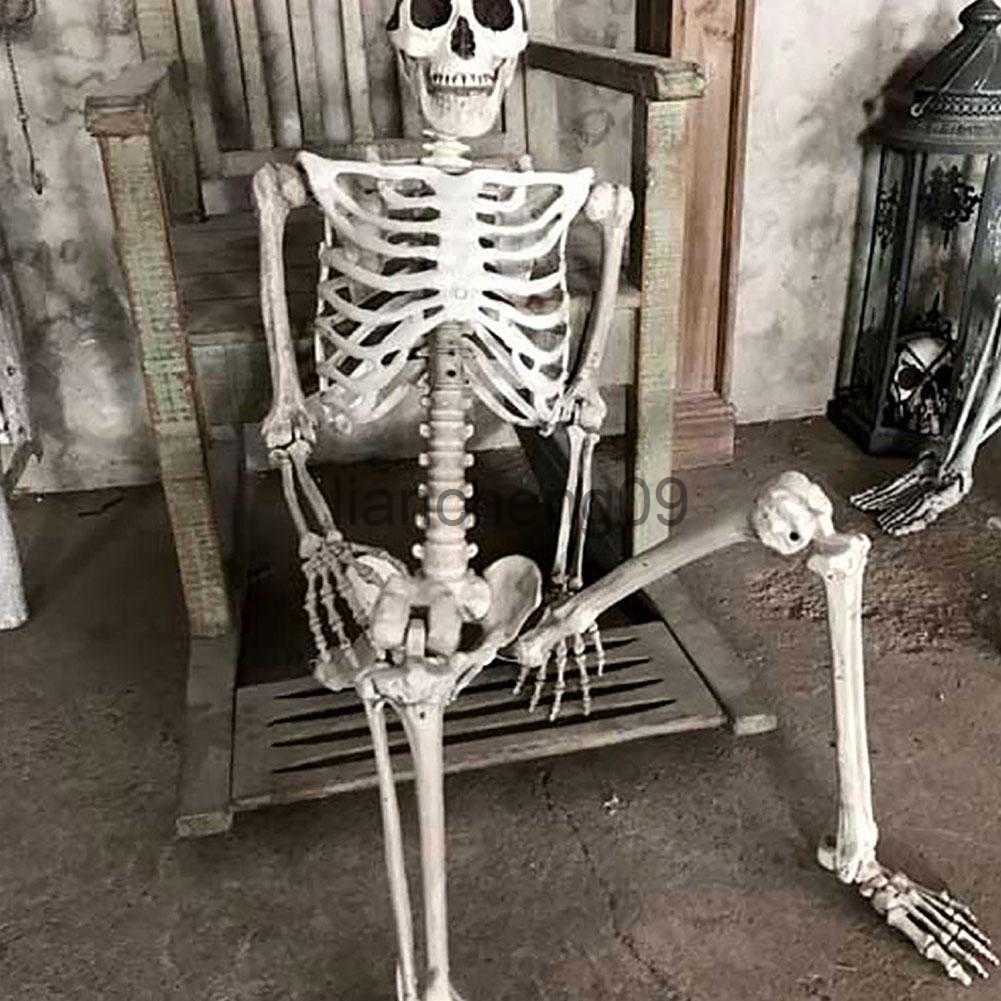 Party Decoration 70CM Halloween Human Skeleton Haunted House Hanging Props Home Evil Party Decoration Horror Scary Movable Big Skull Decorations-image-899576138