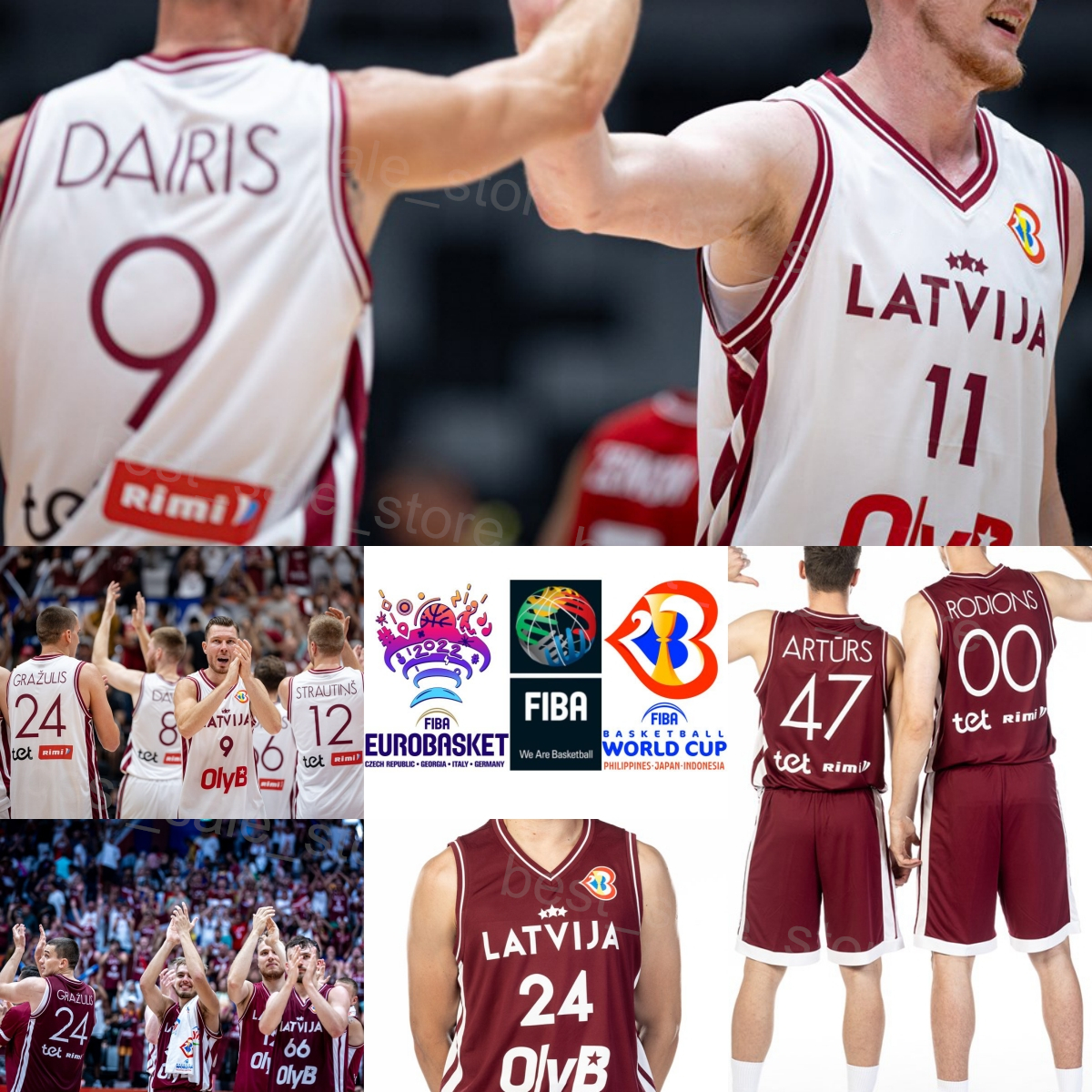 Imprimé 66 Kristers Zoriks Maillot de basket-ball Lettonie Chemise équipe nationale 24 Andrejs Grazulis 00 Rodions Kurucs 8 Davis Bertans 55 Artu