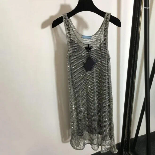 Designer Robes décontractées Femmes Robe de strass brillante Robe sexy