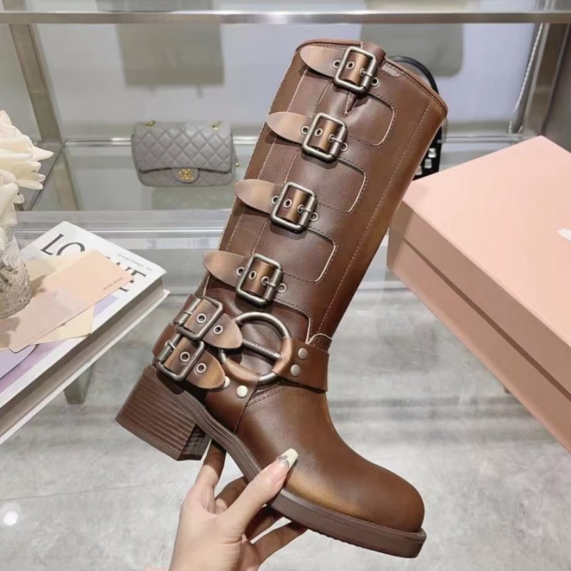 Autumn and brand fashion new designer boots sales dance women's shoes thick leather moving shoes leather buckle decorative casual shoes larg