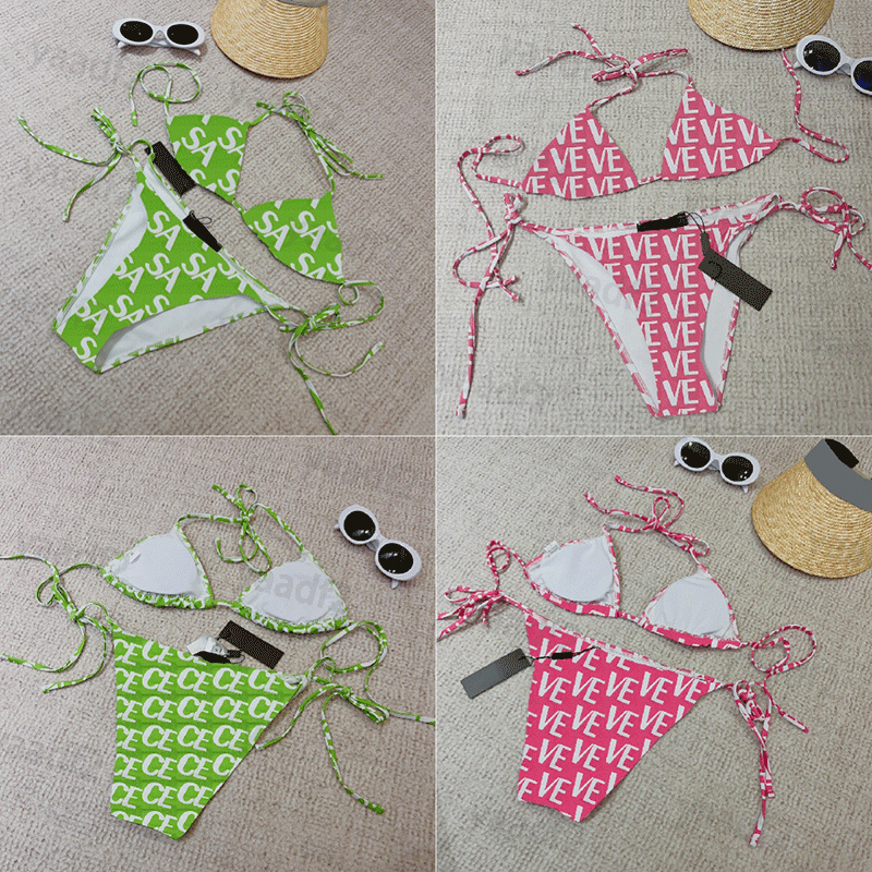 Femmes Jacquard Maillots De Bain Lingerie Respirante Avec Coussin De Poitrine Sexy Alphabet Designer Maillot De Bain Personnalité Vacances Bikini