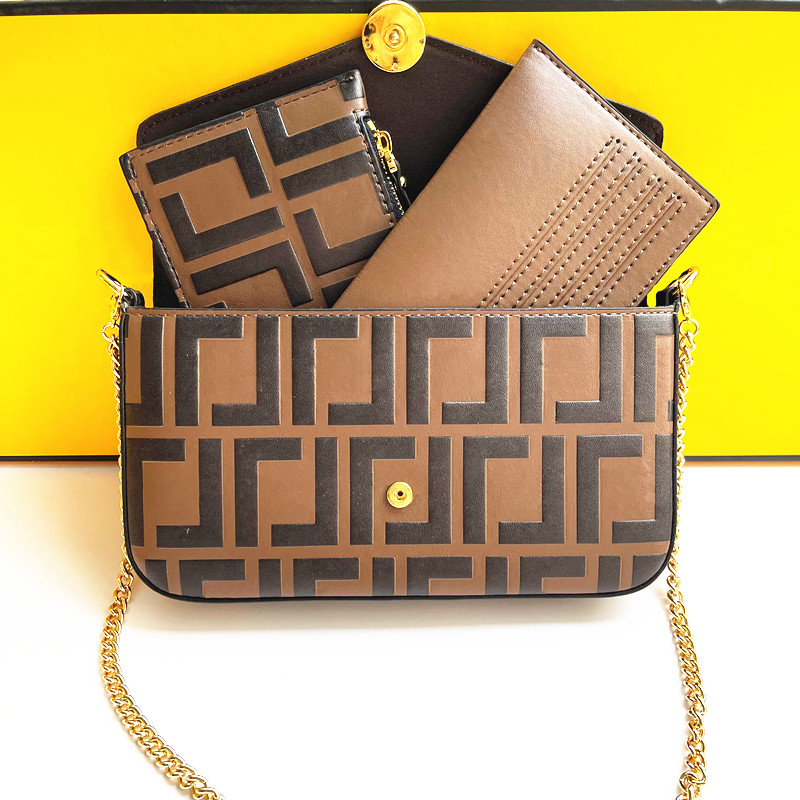 Avec boîte Designer En Gros Luxe 3piece Chaîne Véritable Sacs De Designer En Cuir Portefeuilles Porte-Monnaie Mode Sac À Main Hommes Femmes Titul