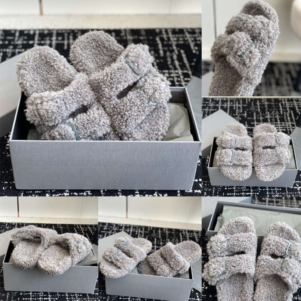 Designer Women Fur Sandals Wool Embroidery Winter Slippers Rubber Autumn Warm Snow Slides EU 35-41 With Box NO470