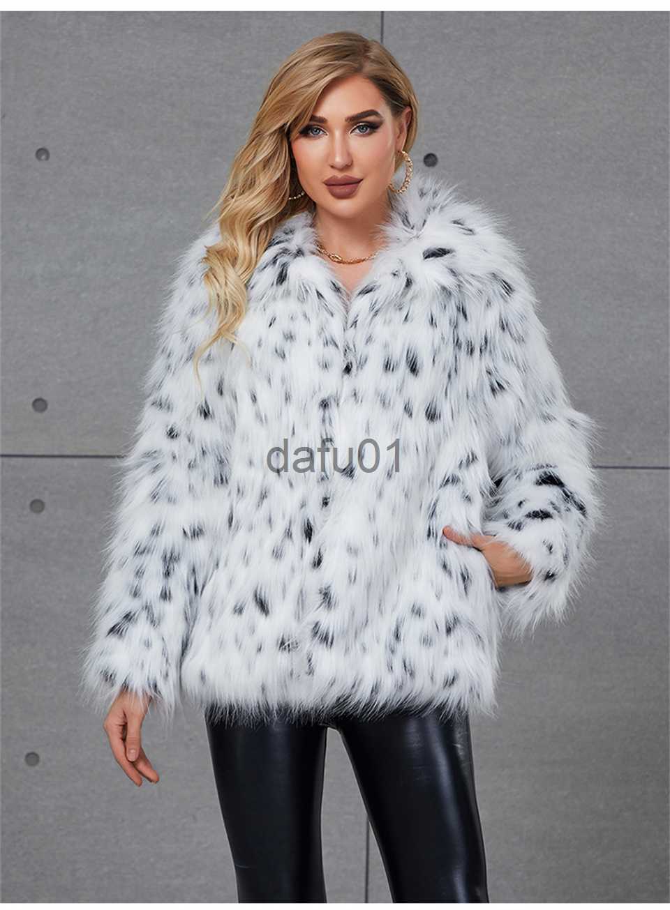 Fourrure de femme Fausse Fourrure Hiver Blanc Léopard Imprimer Veste Femmes Turn DownCollar Chaud Parkas Outwear Femme Lâche Fausse Fourrure Mant