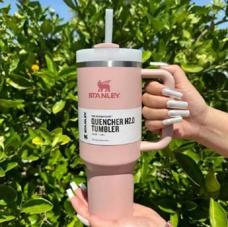 With Stanley PINK DUSK Limited Edition 40oz Quencher H2.0 Tumbler WIth Logo on Lid Boootm Coffee Mug Cup outdoor camping cup shinny stainless ste-image-547122677