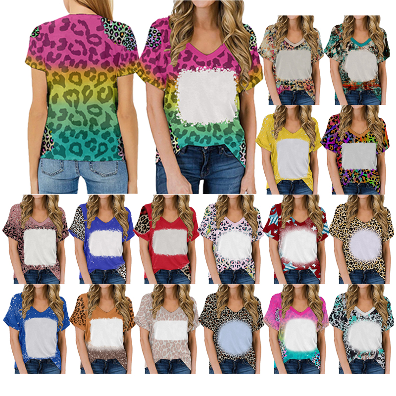 New Sublimation Bleached Shirts Heat Transfer Blank Bleach Short Sleeve Bleached Polyester T-Shirts US Men Women Party Supplies for DIY-image-775526428