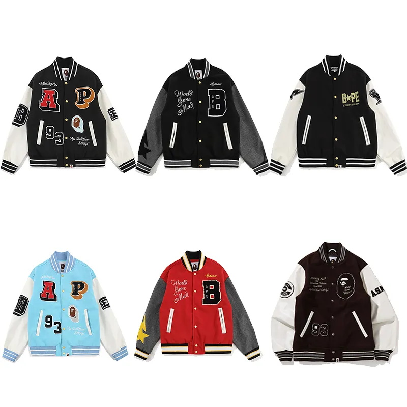 Ba-pe designer coton manteau veste de baseball coupe-vent coupe-vent varsity Lightning lettre couture simple boutonnage couleur