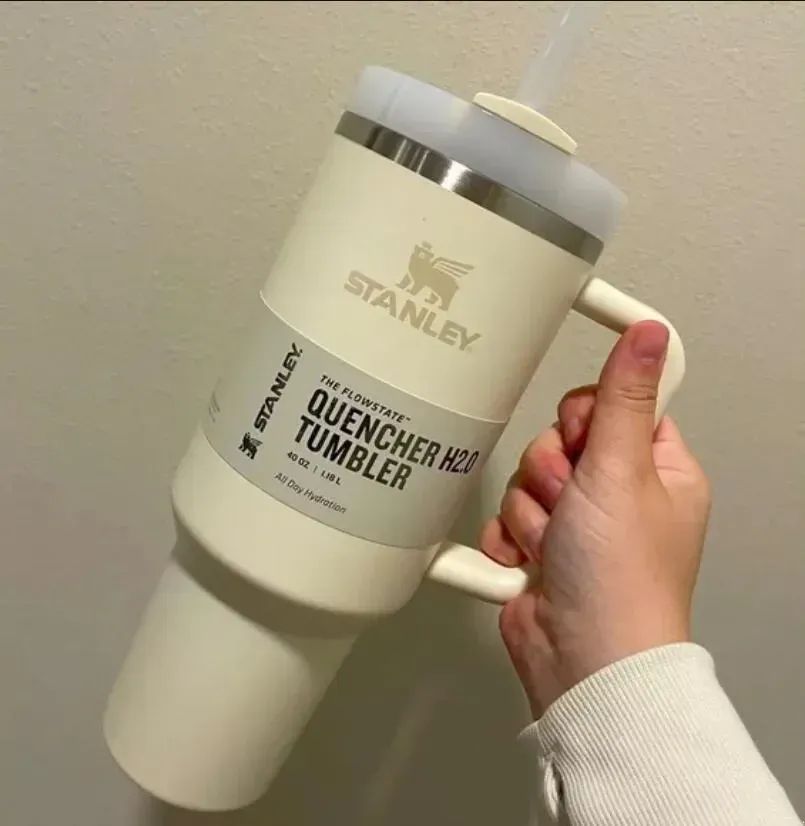 Tasse en acier inoxydable H2.0 de 40 oz avec poignée en silicone, couvercle et paille, tasse d'eau chaude et froide isolée sous vide pour voiture