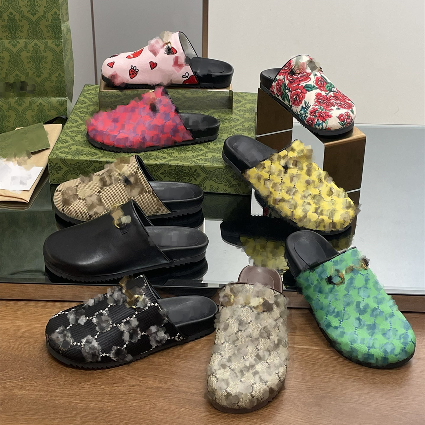 designer Closed Toe Half Slippers men Women 2024 Early Spring New Fashion G cowhide mono grams floral Outerwear Flat Shoe stirrup Buckle Casual L