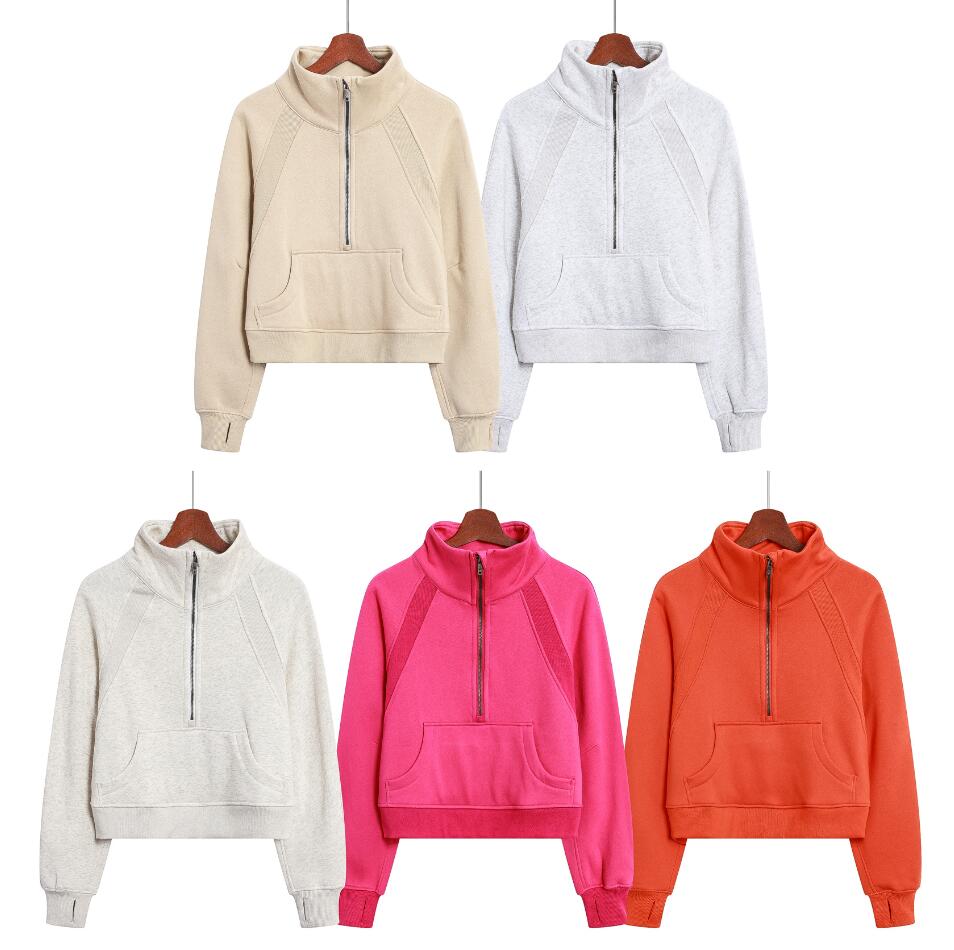 Semi Zipper Sweater Women&#039;s Hoodie Fleece Stand Collar Yoga Loose Fashion Leisure Coat Running Fitness Casual Thickened Gym Clothes Sweatshi-image-733035736