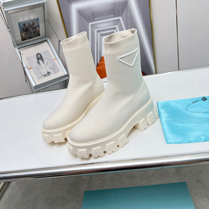 Monolith femmes bottes chaussettes de créateurs bottes à tricoter baskets à plateforme haute voile blanc bleu profond luxe femme chaussure d'hive