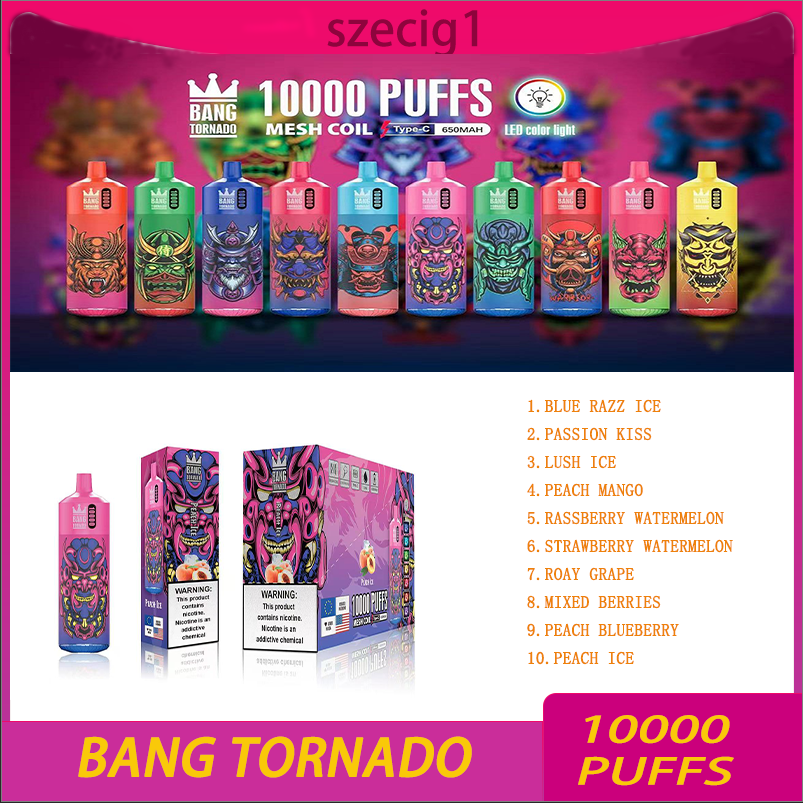 Original Bang Tornado 10000 puff E cigarette Puffs 10000 puff Disposable Vape Puff 0% 2% 3% 5% Pod devices rechargeable Battery 650mAh 20ml Prefi-image-764171967