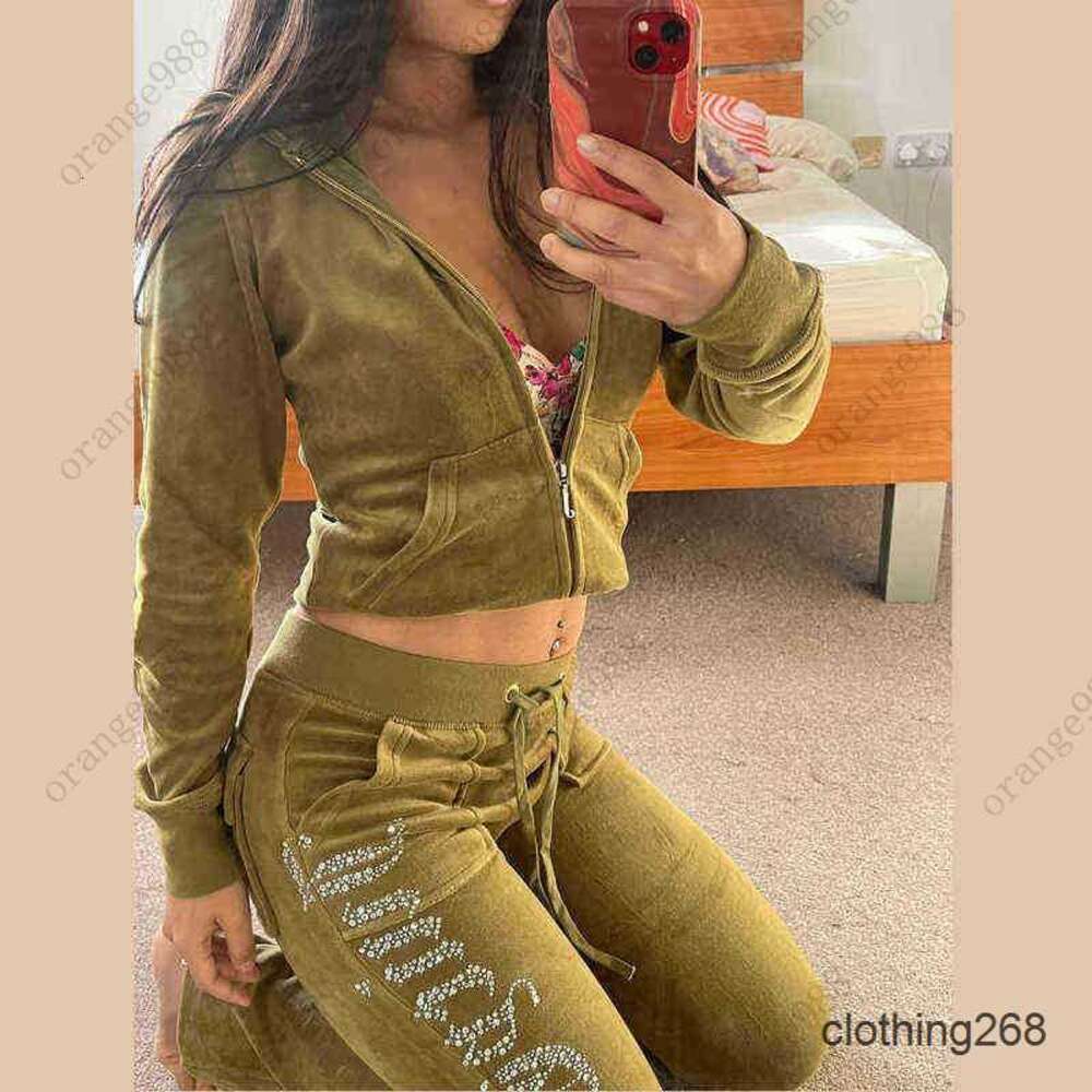 Women's Tracksuits Juicy Tracksuit 2023 Summer Brand Suit Velvet Velour Women Track Hoodies and Pants Met