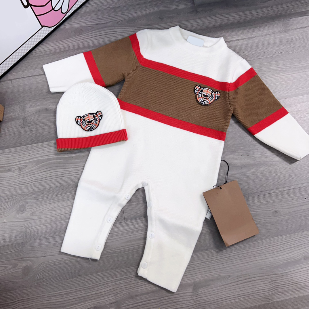 Baby Rompers with Hat Long Sleeve Infant Boys Girls Jumpsuits Clothes Autumn Stripe Knitted Newborn Toddler Kids Overalls-image-901275483