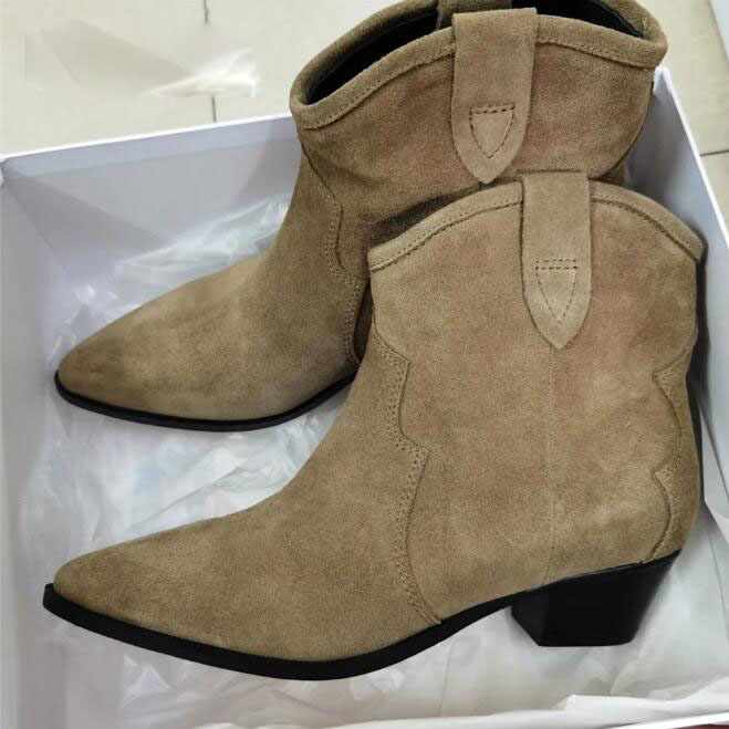 Winter Luxury Dicker Women Ankle Boots Suede Leather Marants Cowboy Boot Classic Chelsea Lady DEWINA Booty Cowboy Boots Booties EU35-41 With Box