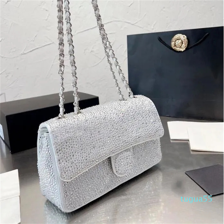 2025--Women's Flap Designer Bag Glitter Rhinestone High Capacity Handbags Designers Silver Metal Hardware Chain Cross Body Strass Diamonds S-image-901506349