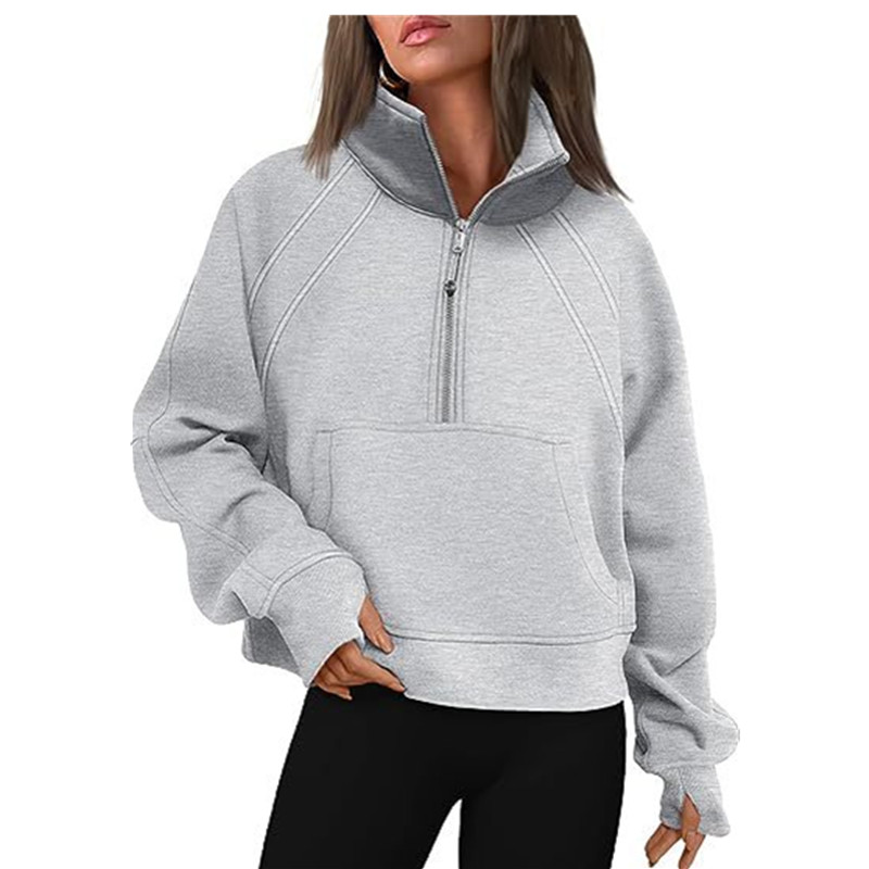 Yoga Hoodie Jacket Designer Women Half Zip Sweater Workout Sport Coat Fitness Activewear Top Solid Zipper Sweatshirt Sports Gym Clothes-image-986407780