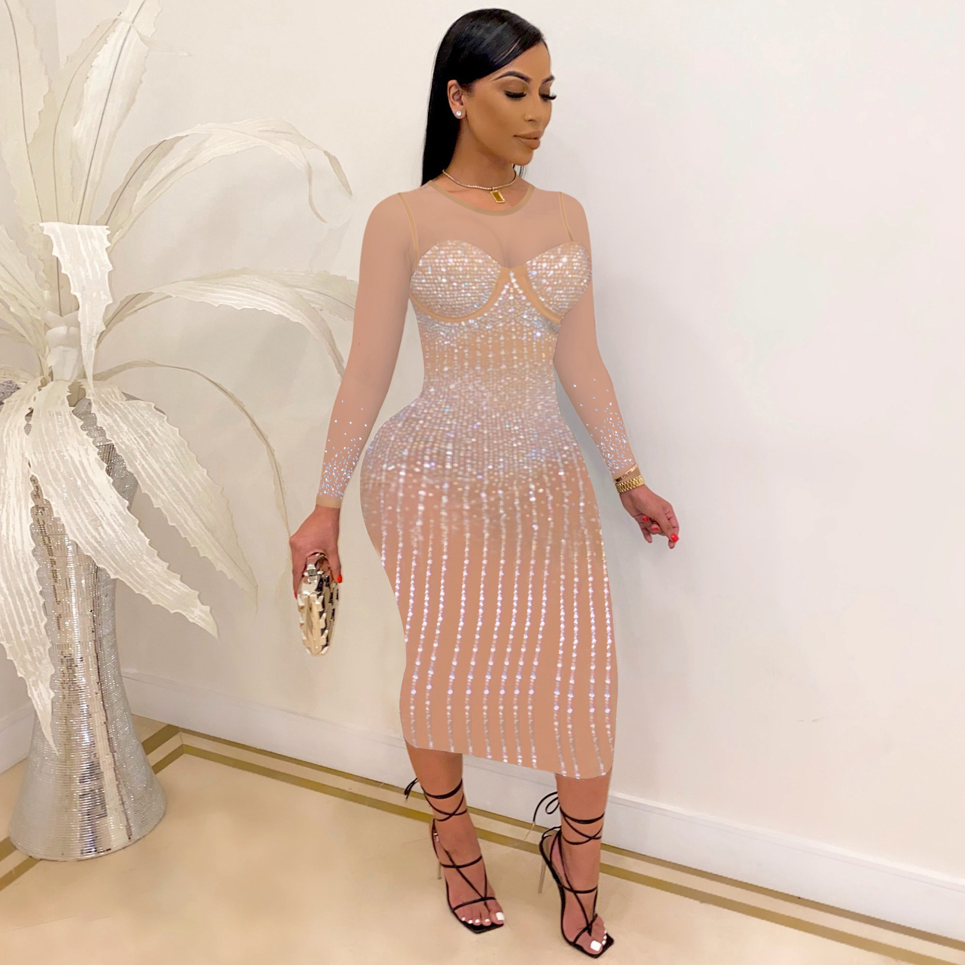 2023 Sexy Mermaid Evening Dresses Wear Lace Appliques Crystal Beaded long sleeve Formal Prom Dress Party Gowns Plus Size sexy Prom Gown Formal Cu-image-901896172