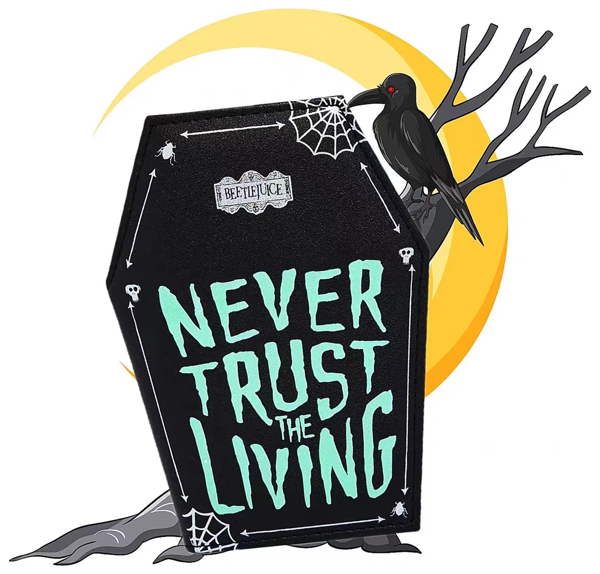 Letter Print Gothic Purse Halloween Theme Spider Web Decorative Card Bag Dark Culture Infernal Master Beetle Juice Shooting Stereoscopic coffin Card Bag